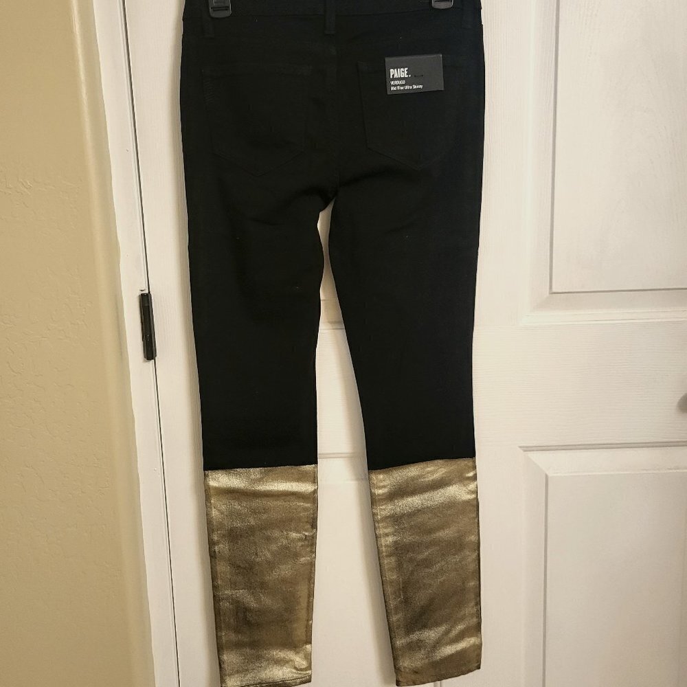 Paige Black Gold Coated Verdugo Skinny Jeans SIZE:27 NWT - Picture 3 of 9